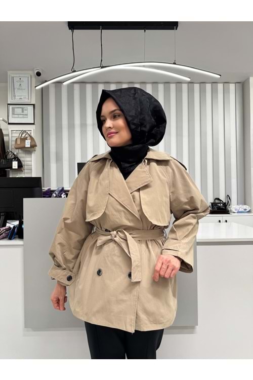 Allerli Lüks Trençkot 7556 - Bej - TEK BEDEN