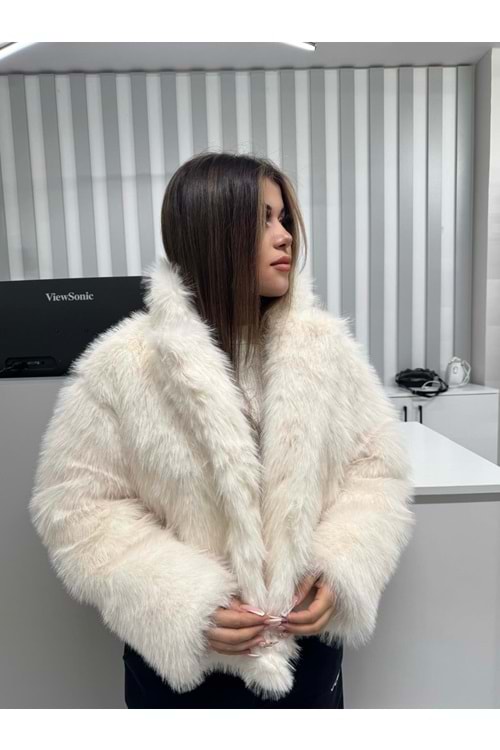 Düğmeli Kürk 99003 - Ekru - L