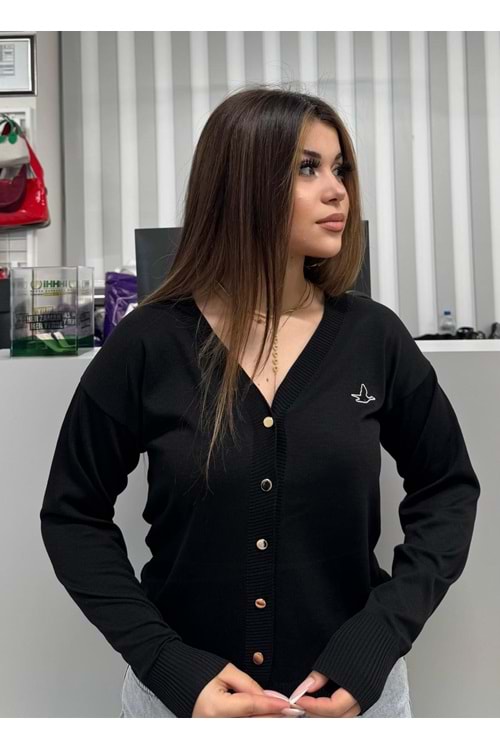 Kısa Merserize Hırka 3247 - Siyah - TEK BEDEN