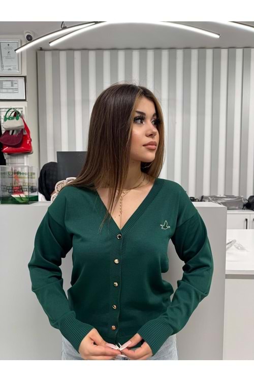 Kısa Merserize Hırka 3247 - Zümrüt Yeşili - TEK BEDEN