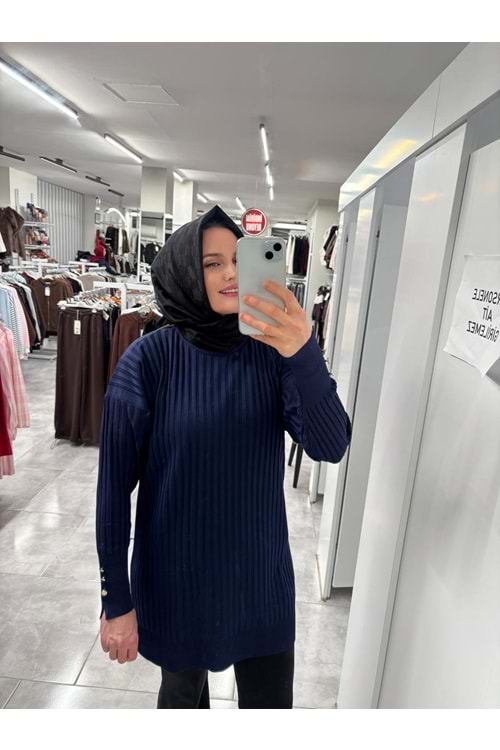 İnce Çizgili Merserize Tunik 3170 - Lacivert - TEK BEDEN