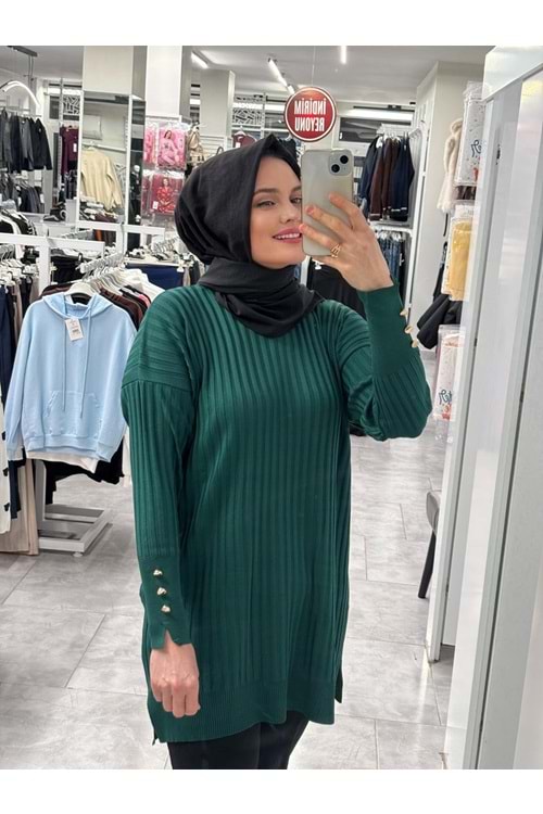 İnce Çizgili Merserize Tunik 3170 - Zümrüt Yeşili - TEK BEDEN - AZRA07022-56803