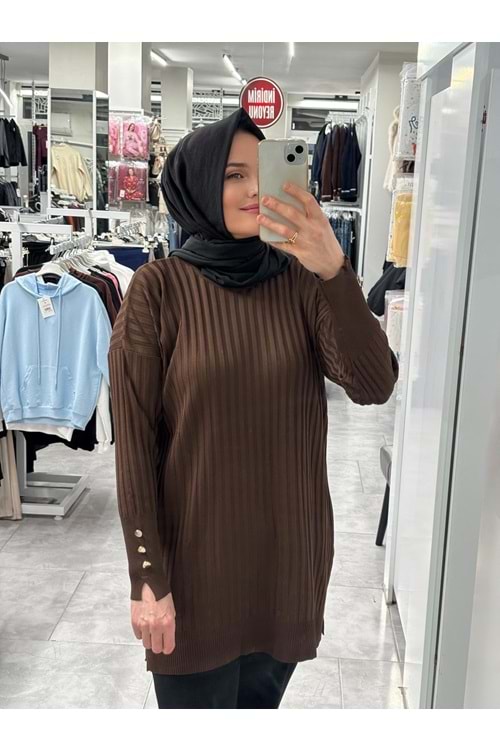 İnce Çizgili Merserize Tunik 3170 - Acı Kahve - TEK BEDEN - AZRA07022-56804