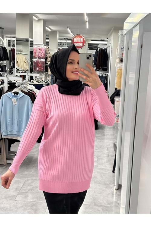 İnce Çizgili Merserize Tunik 3170 - Pembe - TEK BEDEN - AZRA07022-58119