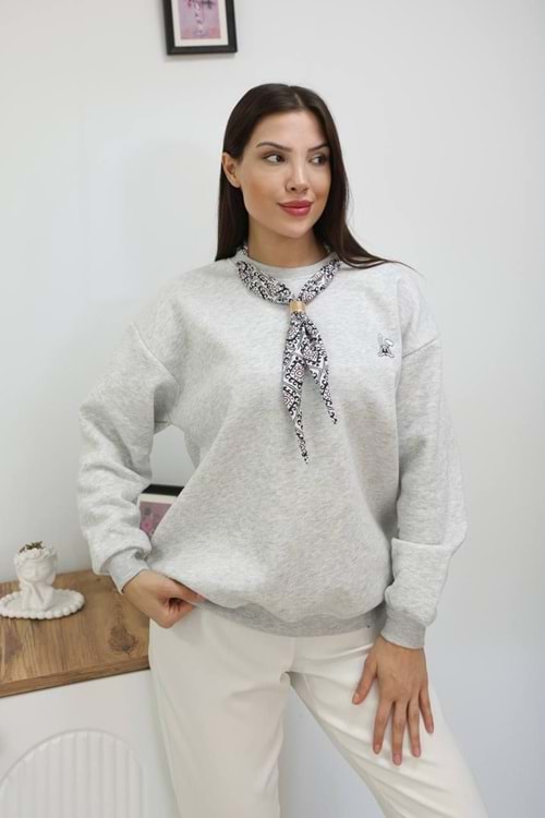 Fermuarlı 3 İplik Sweat shırt 26216 - Gri - L