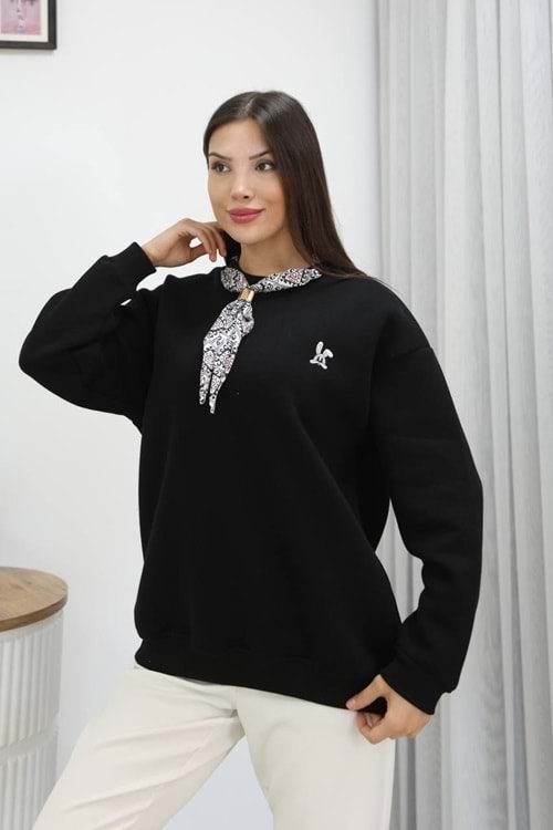 Fermuarlı 3 İplik Sweat shırt 26216 - Siyah - M