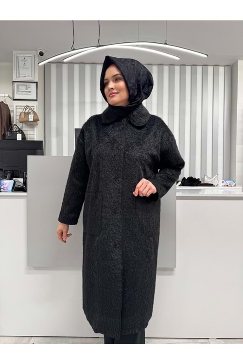 Peluş Uzun Kaban 0035859 - Siyah - TEK BEDEN - AZRA07045-56588