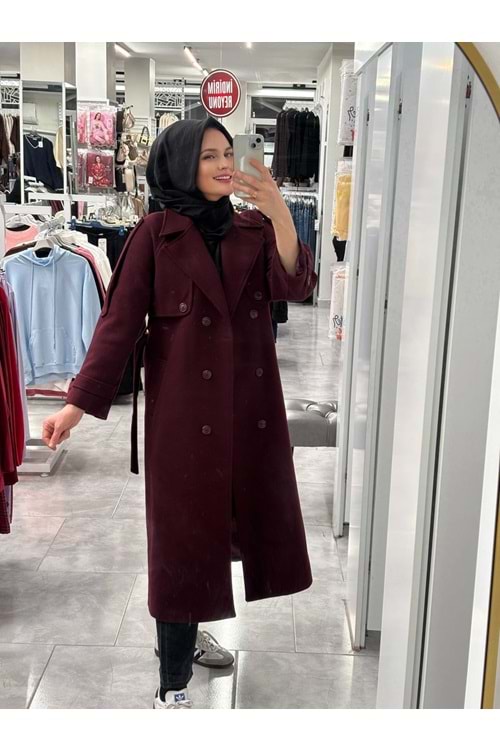 Lüks Kaşe Kaban 9015 - Bordo - 46 - AZRA07050-Bordo-46