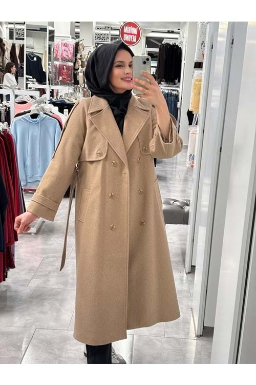 Lüks Kaşe Kaban 9015 - Camel - 44 - AZRA07050-Camel-44