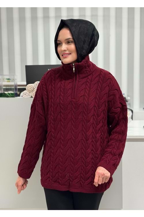 Balıkçı Yaka Örgü Triko 2394 - Bordo - TEK BEDEN - AZRA07051-56623