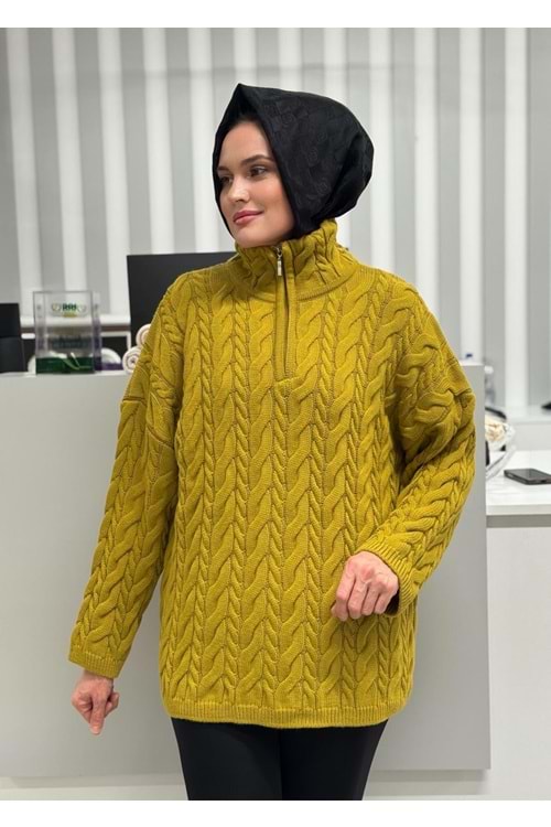 Balıkçı Yaka Örgü Triko 2394 - Yağ Yeşili - TEK BEDEN - AZRA07051-56625