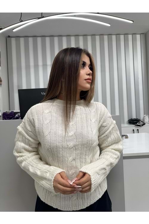 Saç Örgülü Olivia Triko 2473 - Ekru - TEK BEDEN - AZRA07059-56661