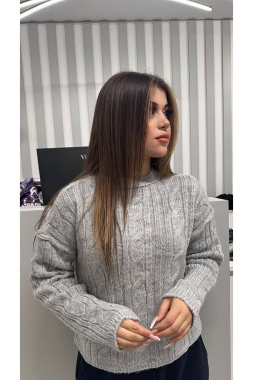 Saç Örgülü Olivia Triko 2473 - Gri - TEK BEDEN - AZRA07059-56662