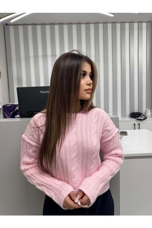 Saç Örgülü Olivia Triko 2473 - Pembe - TEK BEDEN - AZRA07059-56663