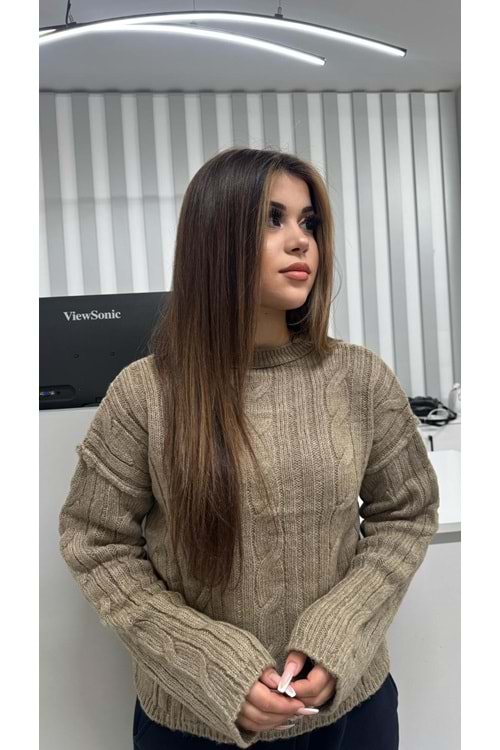 Saç Örgülü Olivia Triko 2473 - Vizon - TEK BEDEN - AZRA07059-56664