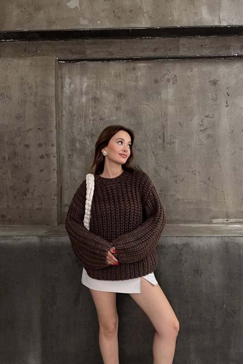 El Örgüsü Ophelia Triko 2486 - Kahve Rengi - TEK BEDEN - AZRA07061-56668