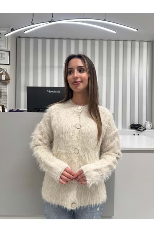 Düğmeli Yün Hırka 1414 - Bej - TEK BEDEN - AZRA07062-56673