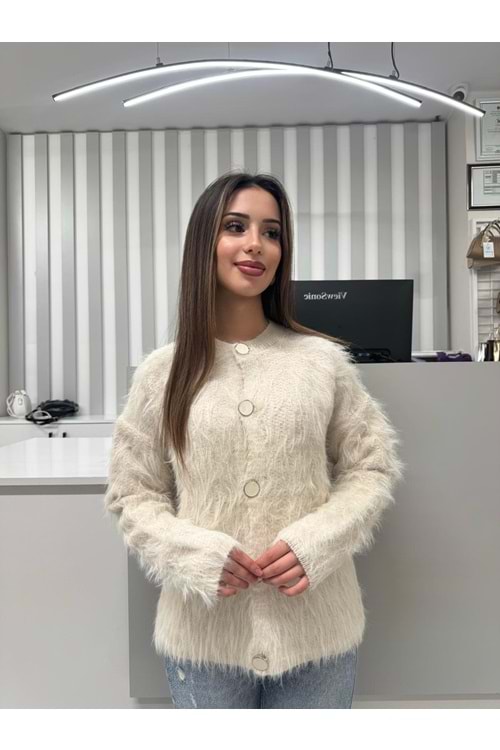 Düğmeli Yün Hırka 1414 - Ekru - TEK BEDEN - AZRA07062-56674
