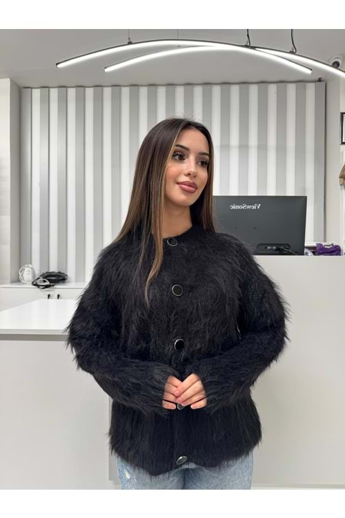 Düğmeli Yün Hırka 1414 - Siyah - TEK BEDEN - AZRA07062-56675