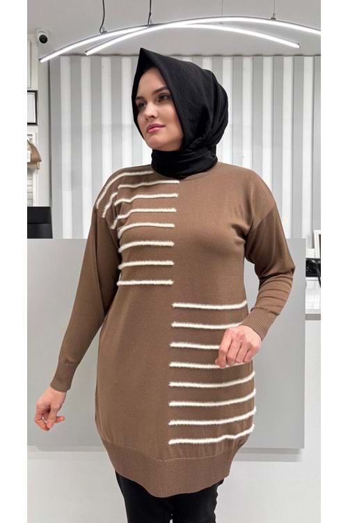 Şerit Tüylü Merserize Tunik 3281 - Kahve Rengi - TEK BEDEN - AZRA07083-56797