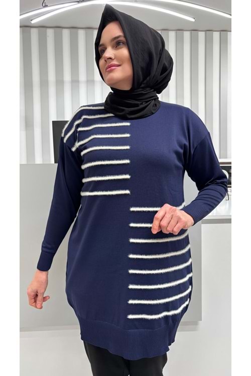 Şerit Tüylü Merserize Tunik 3281 - Lacivert - TEK BEDEN - AZRA07083-56798