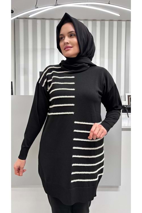 Şerit Tüylü Merserize Tunik 3281 - Siyah - TEK BEDEN - AZRA07083-56800