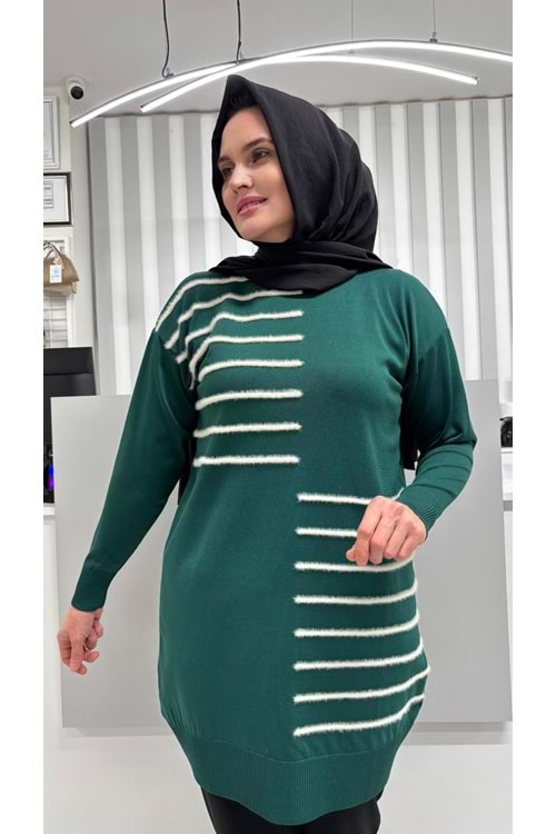 Şerit Tüylü Merserize Tunik 3281 - Zümrüt Yeşili - TEK BEDEN - AZRA07083-56801