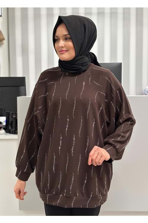 Pullu Oyşo İncili Tunik 1054 - Acı Kahve - L-XL - AZRA07101-56904