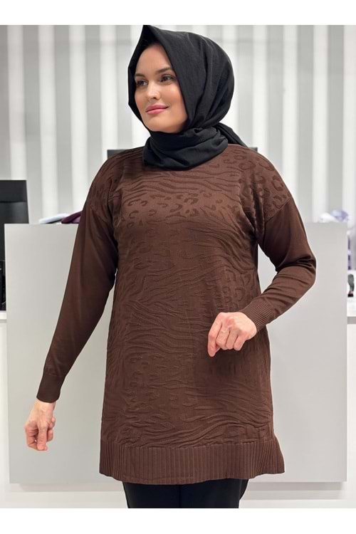 Leopar Desen Merserize Tunik 3274 - Acı Kahve - TEK BEDEN - AZRA07114-56979