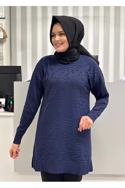 Leopar Desen Merserize Tunik 3274 - Lacivert - TEK BEDEN - AZRA07114-56982