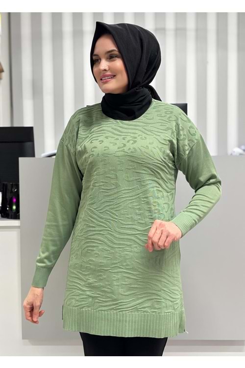 Leopar Desen Merserize Tunik 3274 - Mint Yeşili - TEK BEDEN - AZRA07114-56983
