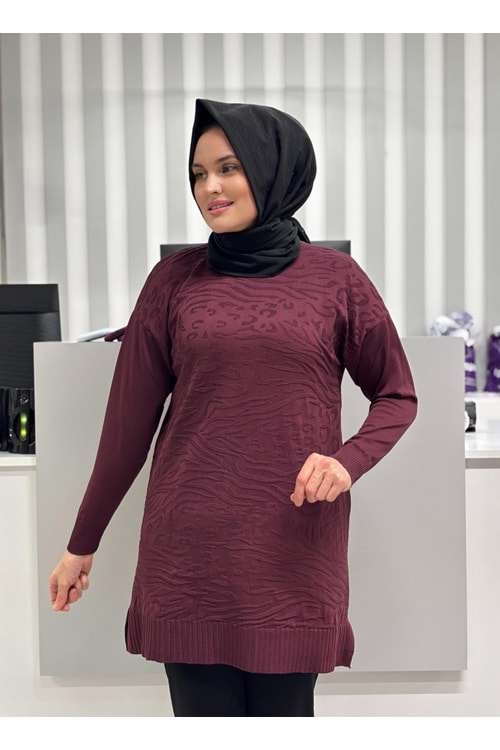 Leopar Desen Merserize Tunik 3274 - Mürdüm - TEK BEDEN - AZRA07114-56984
