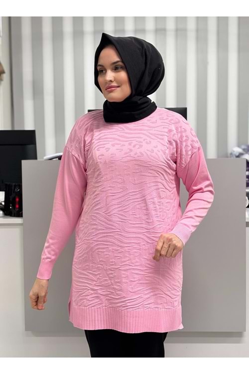 Leopar Desen Merserize Tunik 3274 - Pembe - TEK BEDEN - AZRA07114-56985