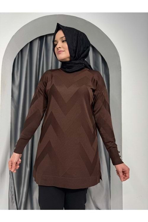 Zikzak Desen Merserize Tunik 1421 - Acı Kahve - TEK BEDEN - AZRA07121-57028