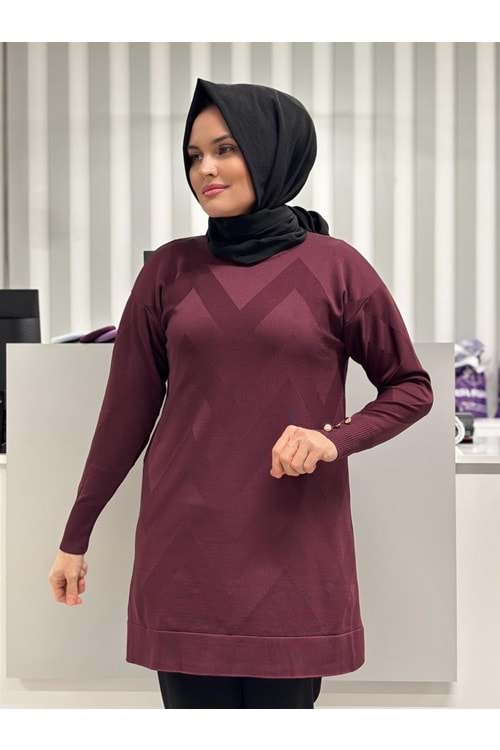 Zikzak Desen Merserize Tunik 1421 - Mürdüm - TEK BEDEN - AZRA07121-57032