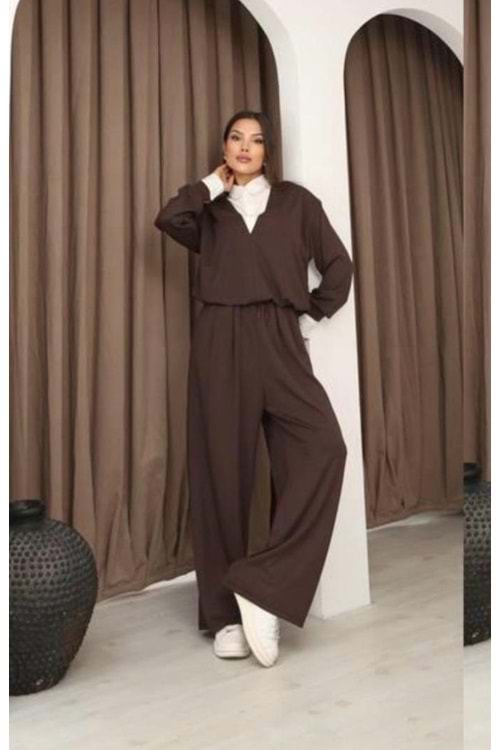 Gömlek Tulum Detaylı Oysho Takım 26233 - Acı Kahve - M - AZRA07145-57159