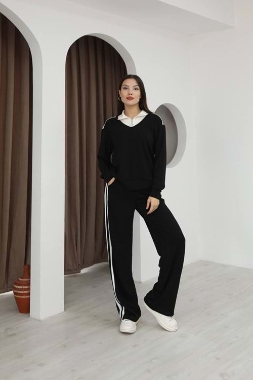 Yaka Fermuar Detaylı Garnili Takım 26227 - Siyah - S - AZRA07146-57171