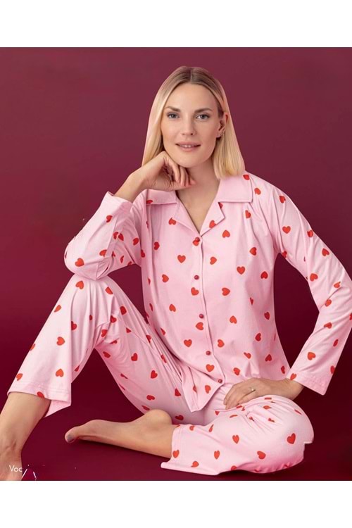 Şekil Kalpli Pijama Takımı 6735 - Pembe - XL - AZRA07182-57353