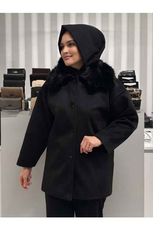 Yakası Kürklü Kaşe 140199 - Siyah - 40 - AZRA07196-57475