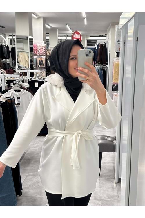Yakası Kürklü Ceket 1094 - Beyaz - L-XL - AZRA07218-57567