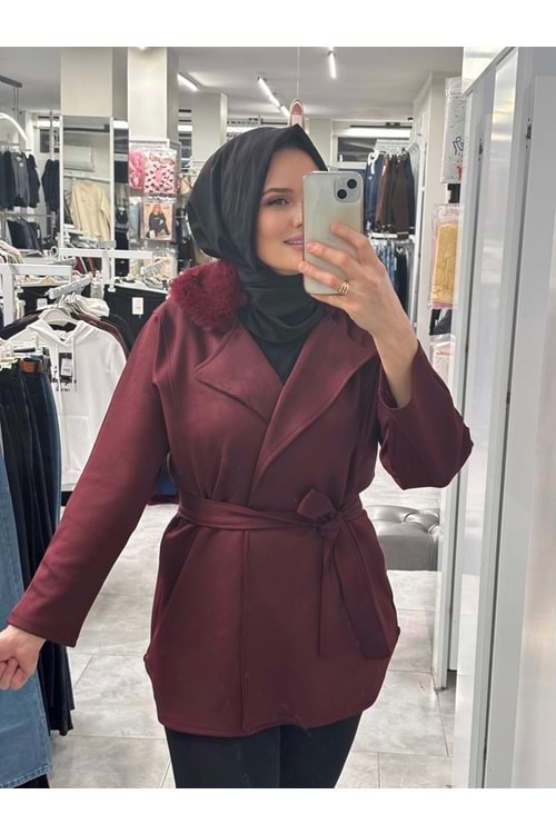 Yakası Kürklü Ceket 1094 - Bordo - L-XL - AZRA07218-57569