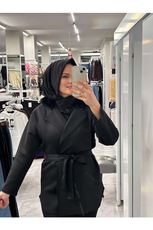 Yakası Kürklü Ceket 1094 - Siyah - L-XL - AZRA07218-57571