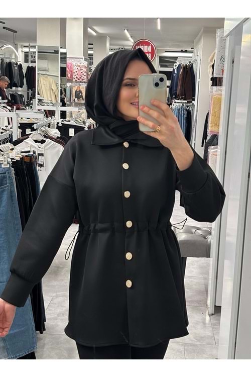 Beli Lastikli Ceket 1134 - Siyah - L-XL - AZRA07220-57591