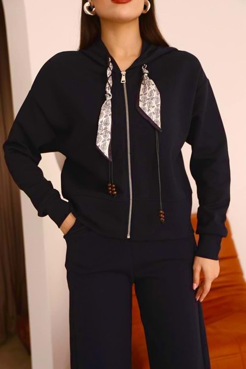 Fular Detaylı Takım 26240 - Lacivert - L - AZRA07290-Lacivert-L