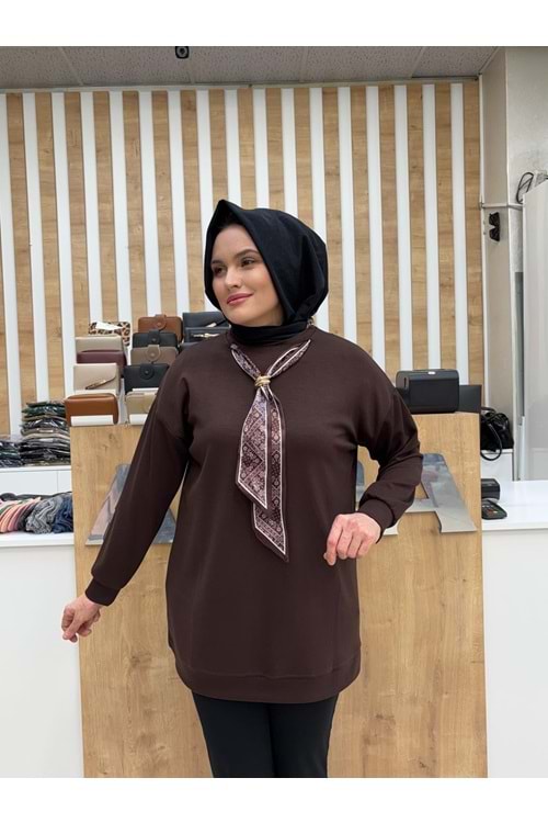 Oysho Fularlı Tunik 831 - Acı Kahve - L-XL - AZRA07299-58104