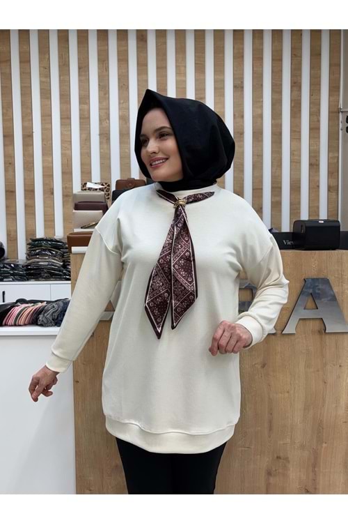 Oysho Fularlı Tunik 831 - Bej - S-M - AZRA07299-58105