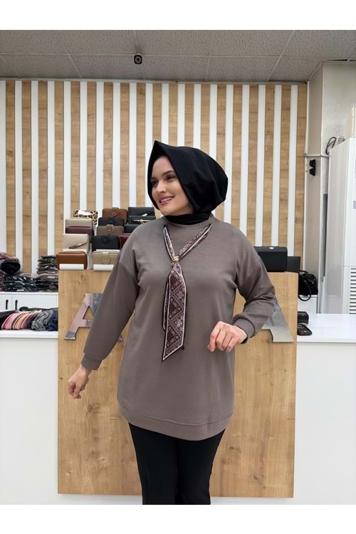 Oysho Fularlı Tunik 831 - Vizon - L-XL - AZRA07299-58114