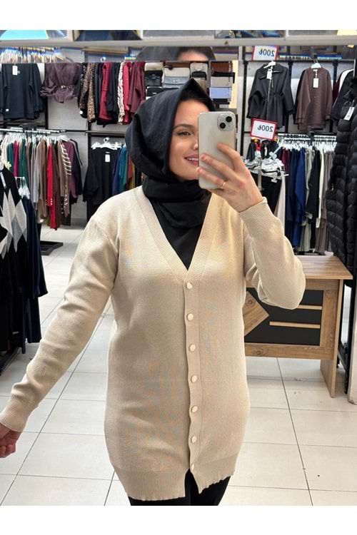 Gold Düğmeli hırka 3285 - Bej - TEK BEDEN