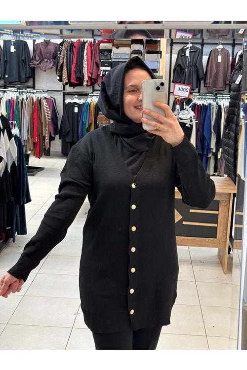 Gold Düğmeli hırka 3285 - Siyah - TEK BEDEN