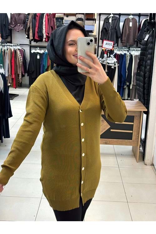 Gold Düğmeli hırka 3285 - Yağ Yeşili - TEK BEDEN